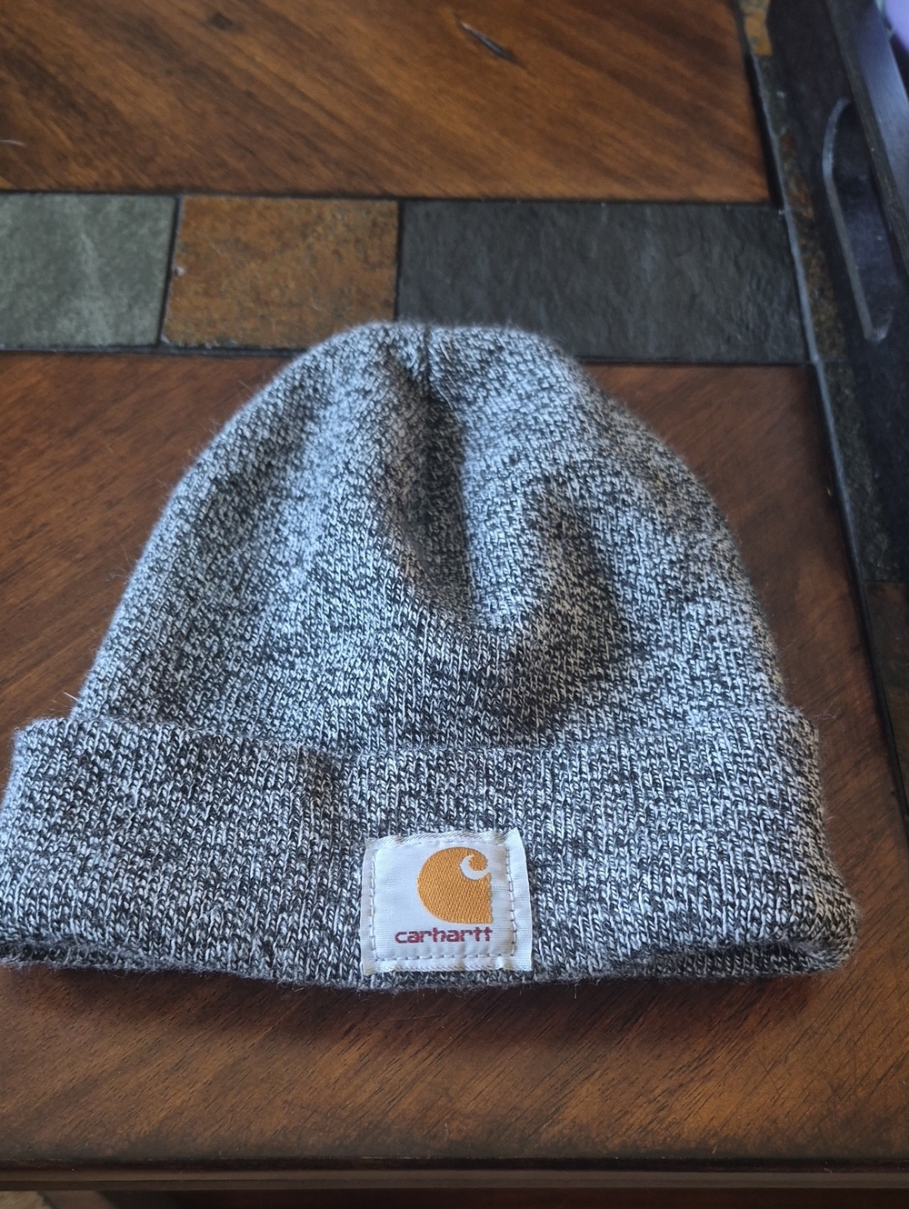 Carhartt Mens Gray Heather Cuffed Beanie with Logo Patch